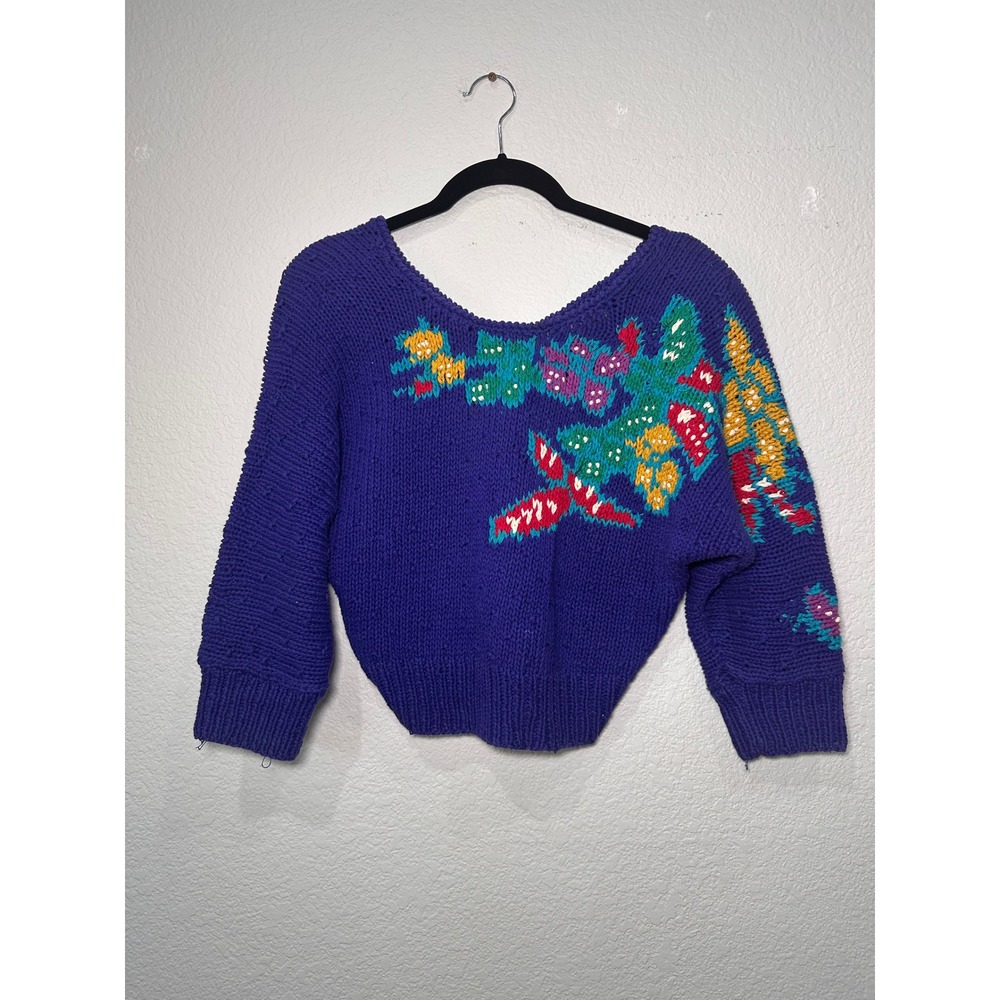 VIntage Linen Blend Liz Claiborne Purple Floral Knit Sweater Women